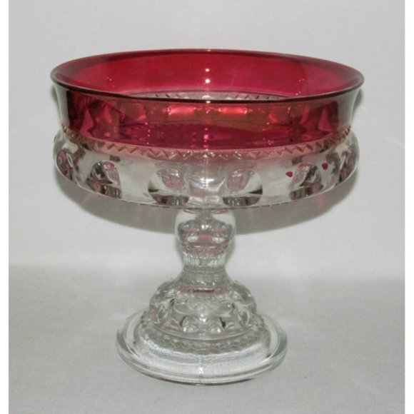 Indiana Glass KINGS CROWN Ruby Stained Large Wedding Bowl Compote (Candy Dish) - Picture 1 of 3